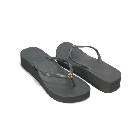 Tory Burch Women's Black Wedge Flip Flops Sandals Size 9 - Picture 1 of 10